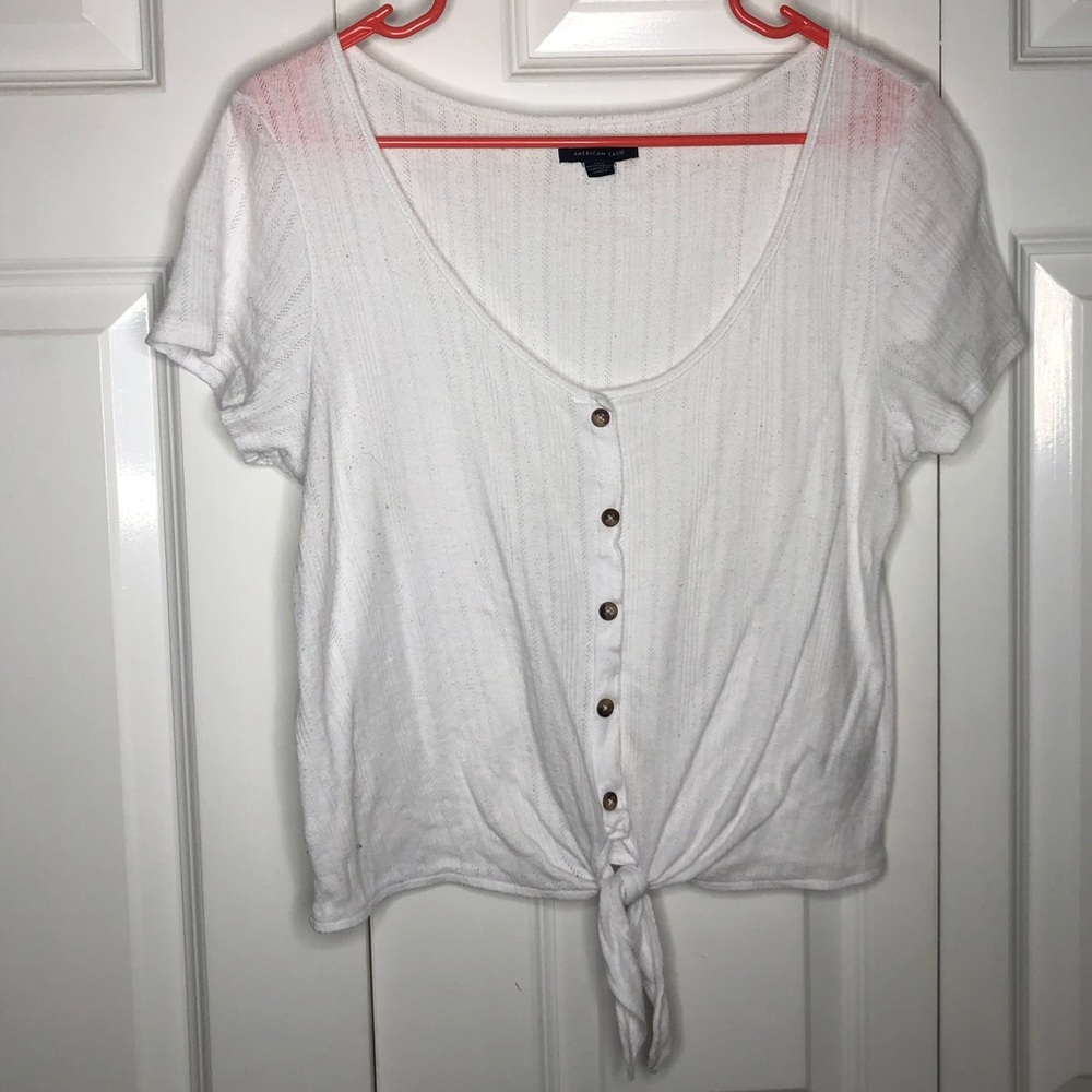 American Eagle Button-Down Tie-Front T-Shirt